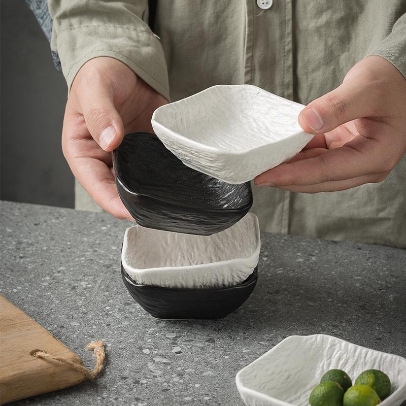 3.5 Inch Japanese Ceramic Dish New Household Creative Simple Hot Pot Square Sauce Dishes Stone Grain High-class Small Plate