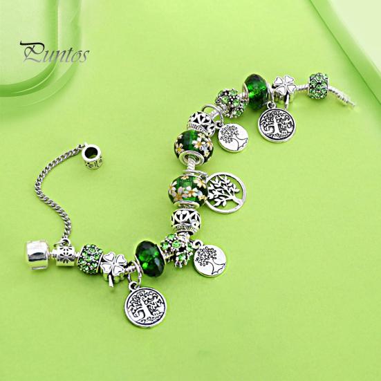 Glücksarmband, glasierter Lebensbaum, grüner Kunstkristall, Vintage, DIY, mehrere Charms, ethnischer Stil, pastoraler Armreif für Shopping, Arbeit, Party, Dating