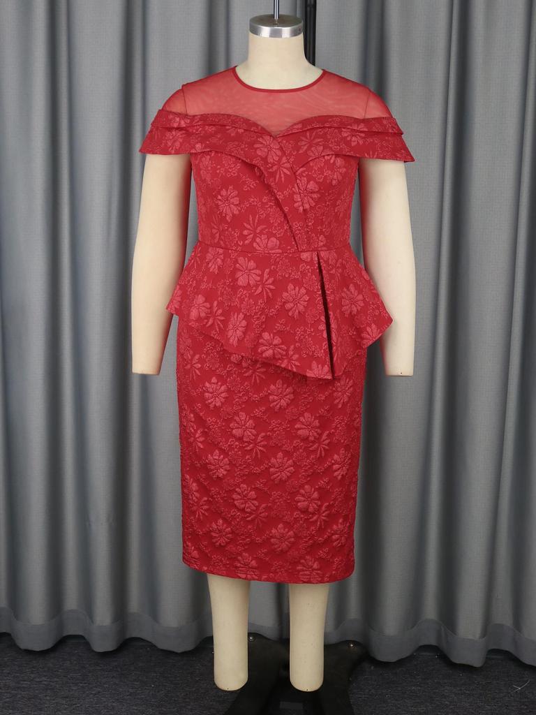 Damen Luxus Gast Hochzeitsfeier Kleider Elegant V-Ausschnitt Kurze Rüschenärmel Unregelmäßiger Schlitz Figurbetont Schlank Stilvoll Mode Abendkleider