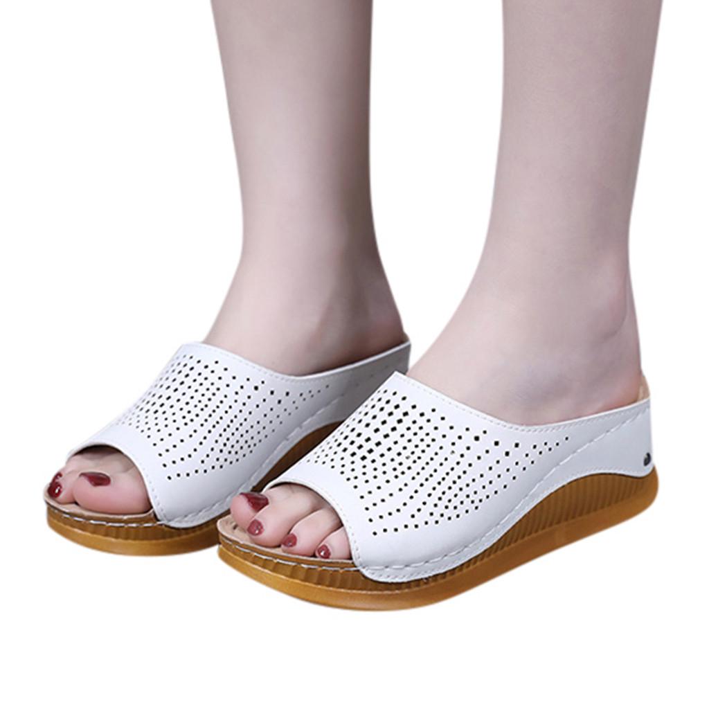 Women's Wedges Slippers Fashion Heeled Shoes Hollow Casual Fish Mouth Slippers