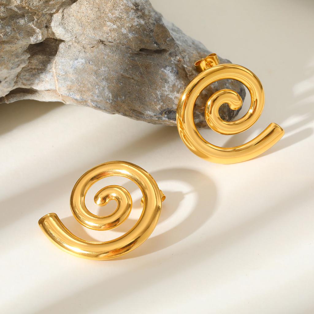 Smooth Geometric Spiral Stud Earrings for Women,Stainless Steel Snail Shape Earrings,Unique Jewelry Mother's Day Gifts