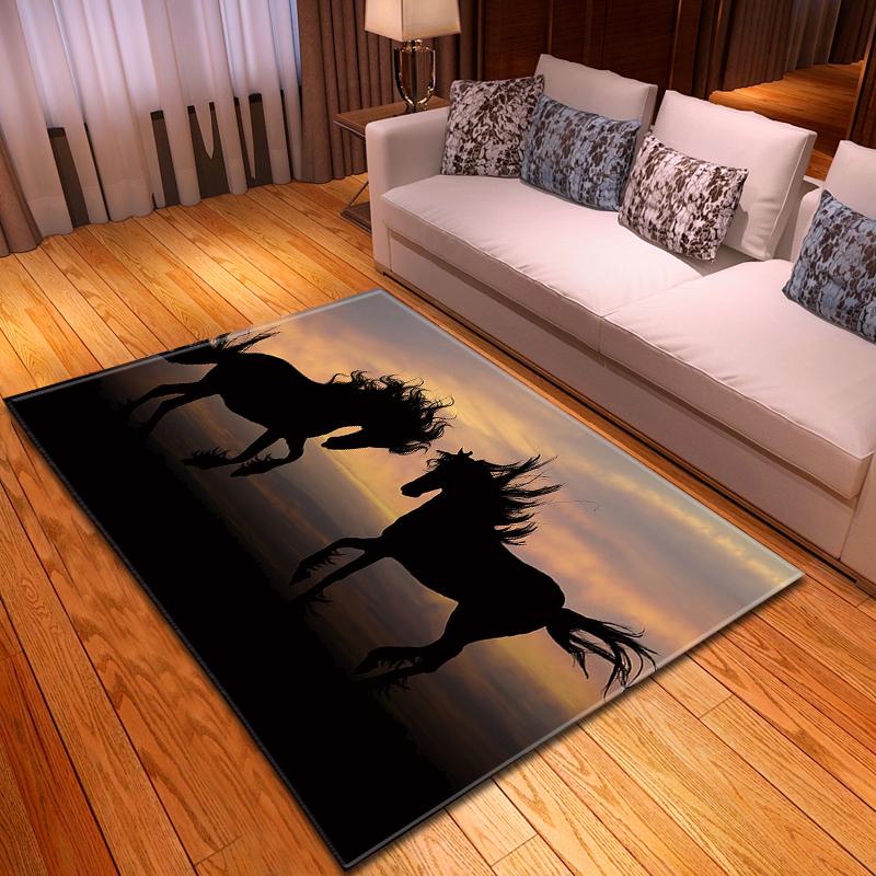 Modern Decor 3D Horses Pattern Carpet Sofa Area Rug Anti-slip Mats Bedside Kitchen Rugs Children Play Carpets for Living Room