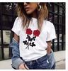 Crew Neck Short Sleeve Red Rose Print T Shirt Women's Outfits Casual Streetwear Fashion Lady Loose Clothing Woman T-shirts Tops