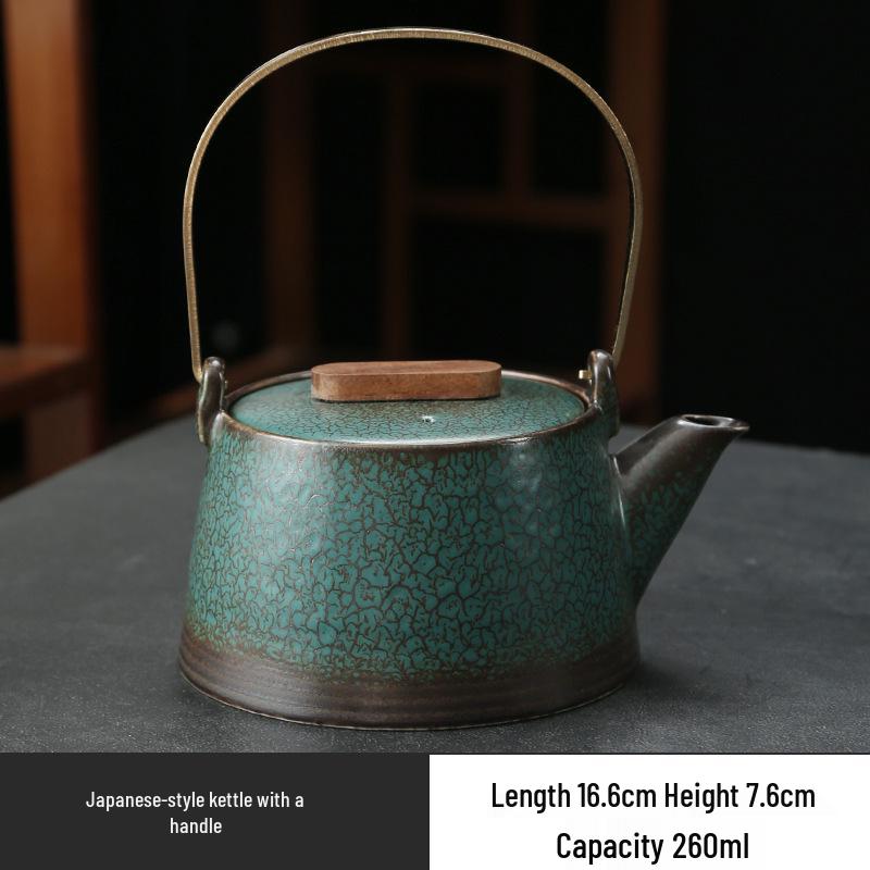 Retro Japanese Green Glaze Teapot with Side Handle - Ceramic Kung Fu Tea Set for Home Use