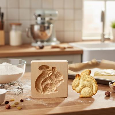 Weihnachts-Holz-Keksformen Geschnitzter Holz-Keks-Ausstecher 3D Backformen für die Küche DIY Dekorationswerkzeug