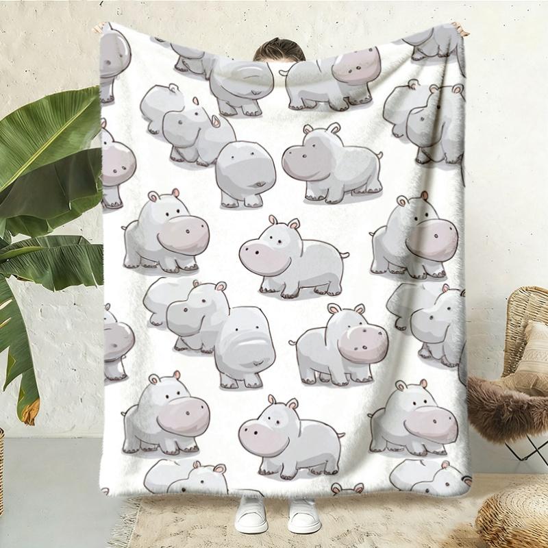 

Cute Hippopotamus Flannel Blanket Soft Polyester Machine Washable Bed Couch Sofa AllSeason Decor 75x100cm (30x40inch)