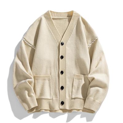 Loose V-neck Long-sleeved Men's Sweater Men's Simple Casual Knitted Wool Jacket