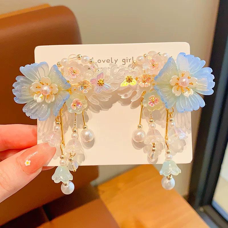 Chinese Style Hanfu Hairpin Set for Girls - Includes Hair Clips, Swaying Tassels, and Butterfly Accessories