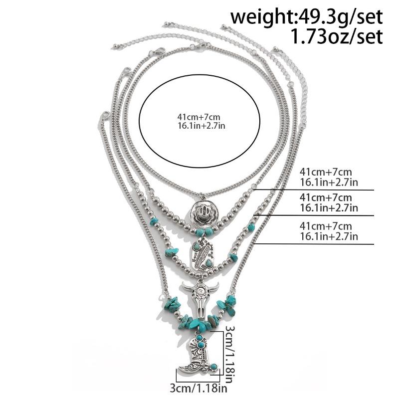 Ins style turquoise denim necklace set punk alloy multi-layered clavicle chain
