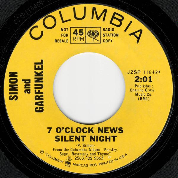 7inch Record SIMON & GARFUNKEL - 7 O'clock News / Silent Night none COLUMBIA 1966 US Rock Used