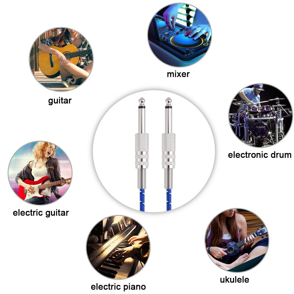 Mono Guitar Cable Male To Male Wire Cord 6.35mm Straight Plug for Electric Instruments 1m