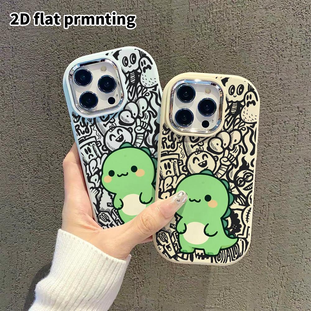 Phone Case: 2D Flat Design Suitable for iPhone 18 17 16 15 14 13 Pro Protective Case, Couple Style, Green Little Dinosaur, Christmas and Halloween Gif