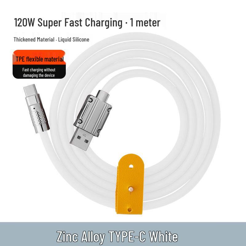 120W Zinc Alloy Silicone 6A Fast Charging Data Cable with Light