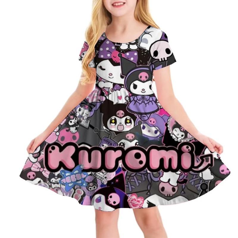 3D Printed Sanrio Hello Kitty Fashion Cartoon Pattern Cute Short Sleeved Dress Cosplay Youth