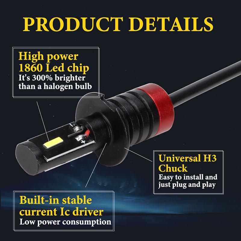 

1pcs H3 Led H1 LED Bulbs 1860 Chips 2smd Car Fog Lights Day Driving Running Light 12V 6000K Headlight Bulbs White Yellow H3 белый