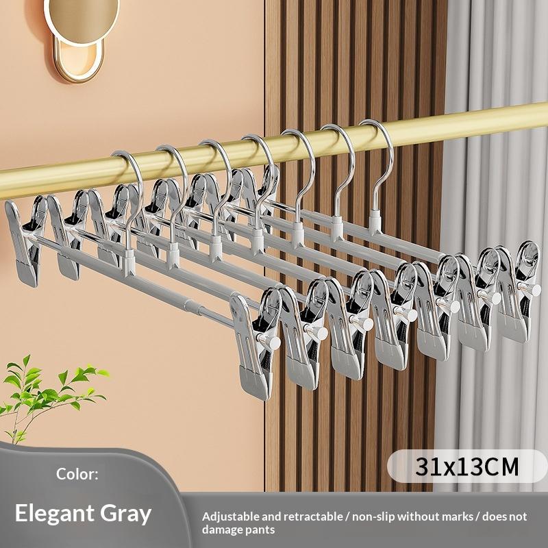 12Pcs Adjustable Metal Hangers With Clips, Non-Slip Space-Saving For Pants/Skirts & All Garments, Keep Clothes Tidy & Organized