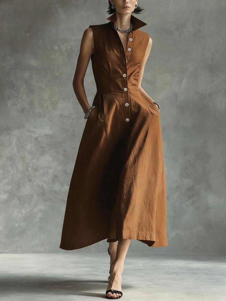 Europa und die Vereinigten Staaten 2026 Sommer neue Mode lässig Stehkragen Temperament Trend Stil Knopfkleid