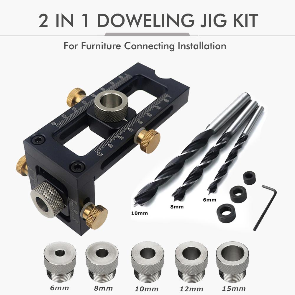 2 In 1 Woodworking Punch Locator Drill Hole Guide Doweling Jig For Furniture Connecting Installation Household Woodworking Tool