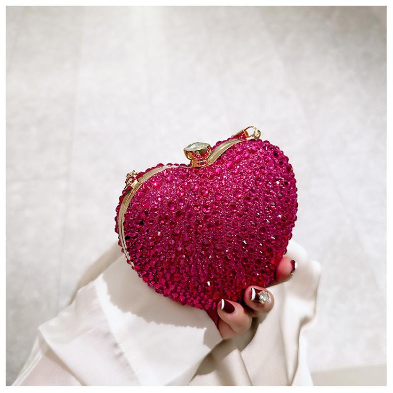 1 Piece Rhinestone Mini Handbags Luxury Diamond Inlay Heart Shape Crystal Clutch Purse Evening Wedding Party Shoulder Bag
