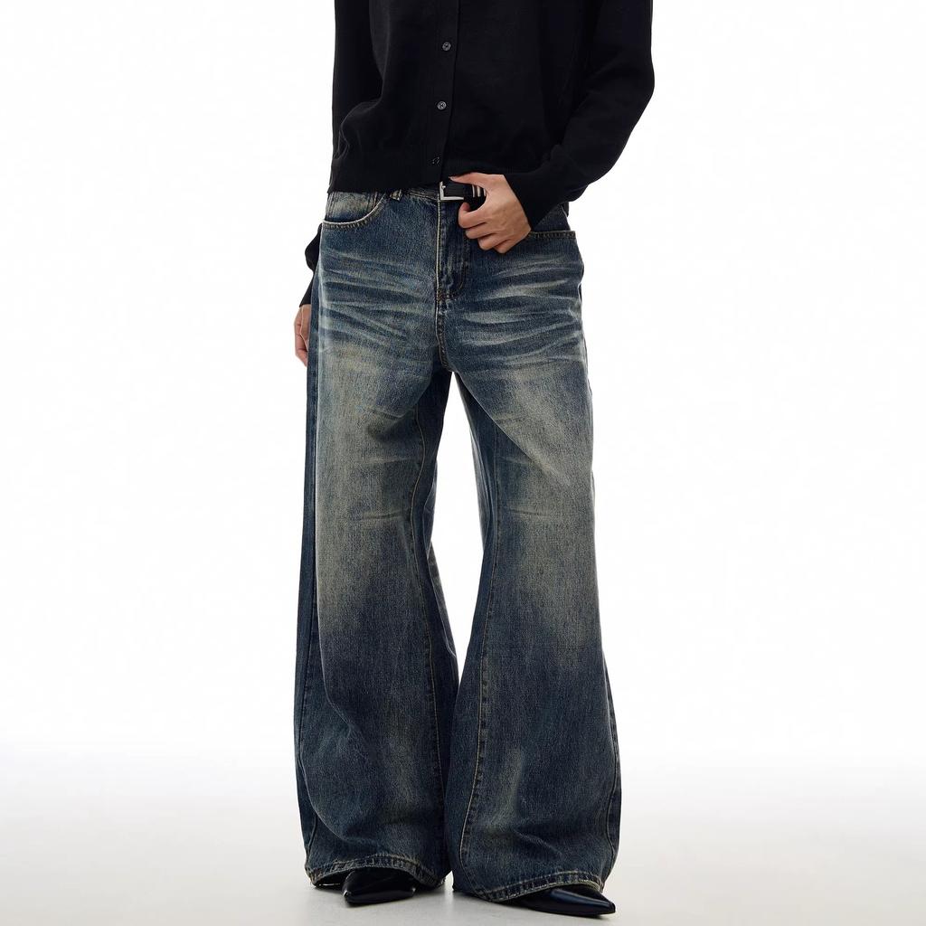 Factory American High Street Retro Washed Wide-leg Jeans Men's Loose Straight Design Vintage Pants