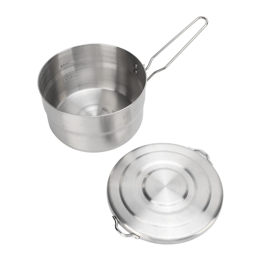 1.5L Camping Pot 304 Stainless Steel Folding Handle Stable Camping Cook Pot with Lid for Outdoor