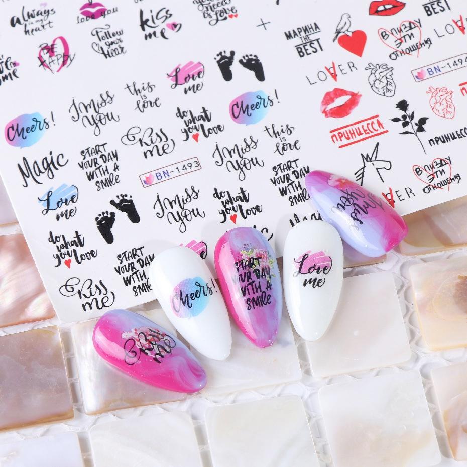 1 Set Valentines Liebesbrief Blume für Nägel Inschriften Nail Art Dekoration Nagel Wasser Aufkleber