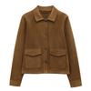 Women's Suede Texture Jacket Fashion Long Sleeve Cropped Coats Women Casual New In Outerwear