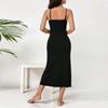 Women's Summer Adjustable Spaghetti Strap Sleeveless High Waist Slit Midi Slim Dress