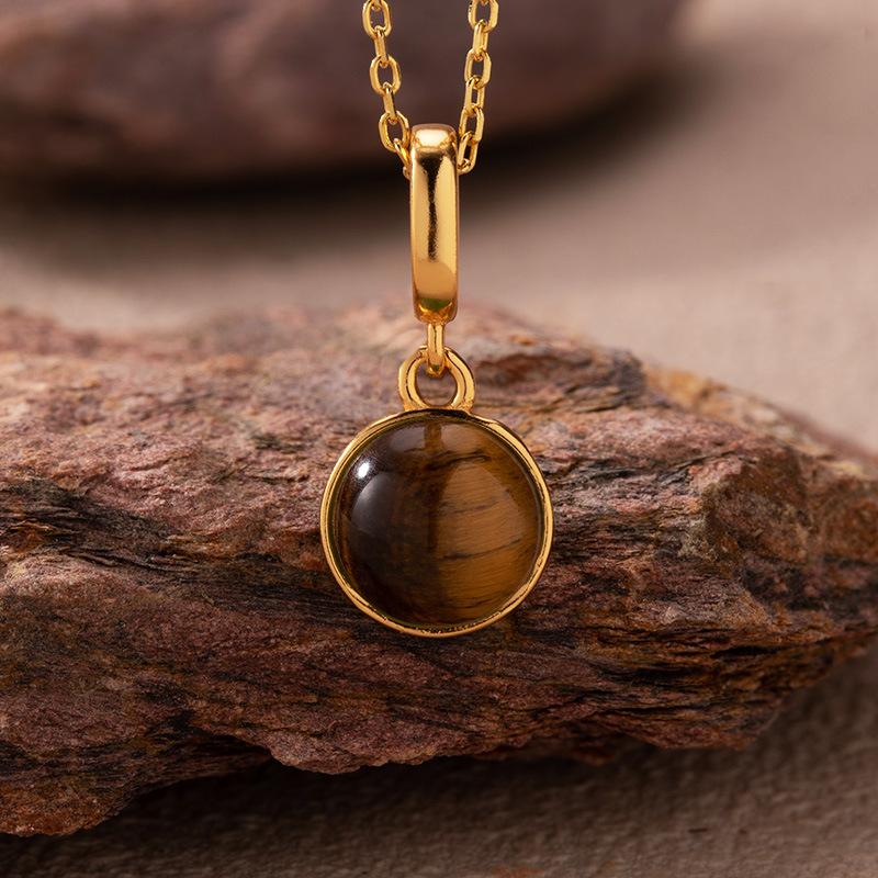 Minimalist Style Natural Hetian Jade Tiger Eye Blue Gold Agate Colored Treasure Pendant Necklace Women'S S925 Sterling Silver New Earrings