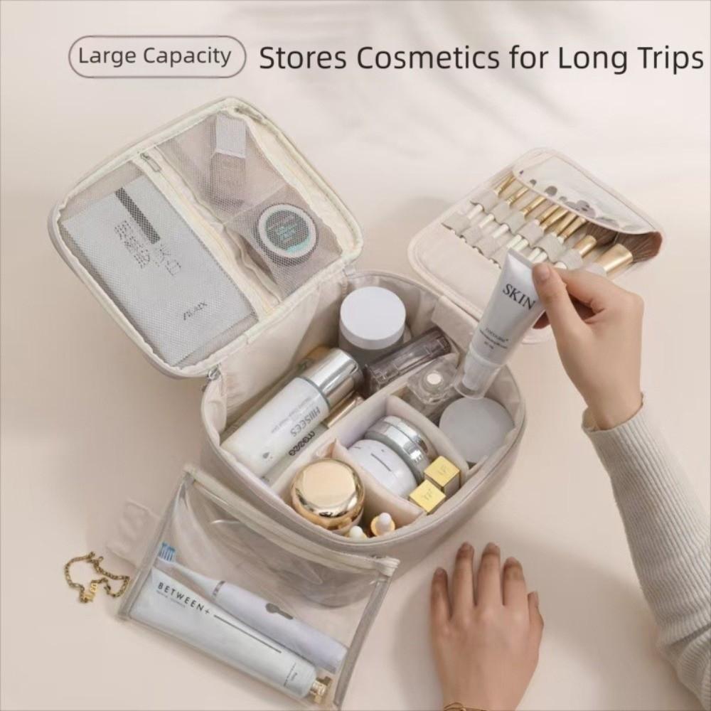 Multipocket Design Cosmetic Handbag Zipper Closure Double-layered Portable Makeup Pouch Separate Dry and Wet Comfortable Handle