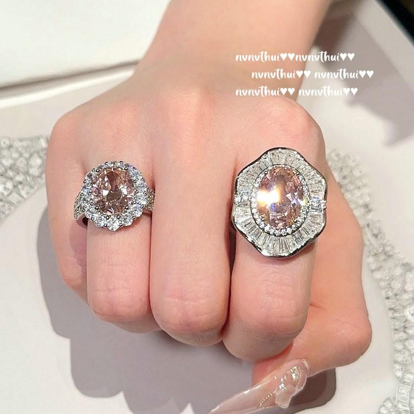 Beauty Is Crying, Pink Flower Plate Gemstone Ring, Papalacha Plated With 18K Gold, Cinnamon Large Carat Love Zircon Necklace.