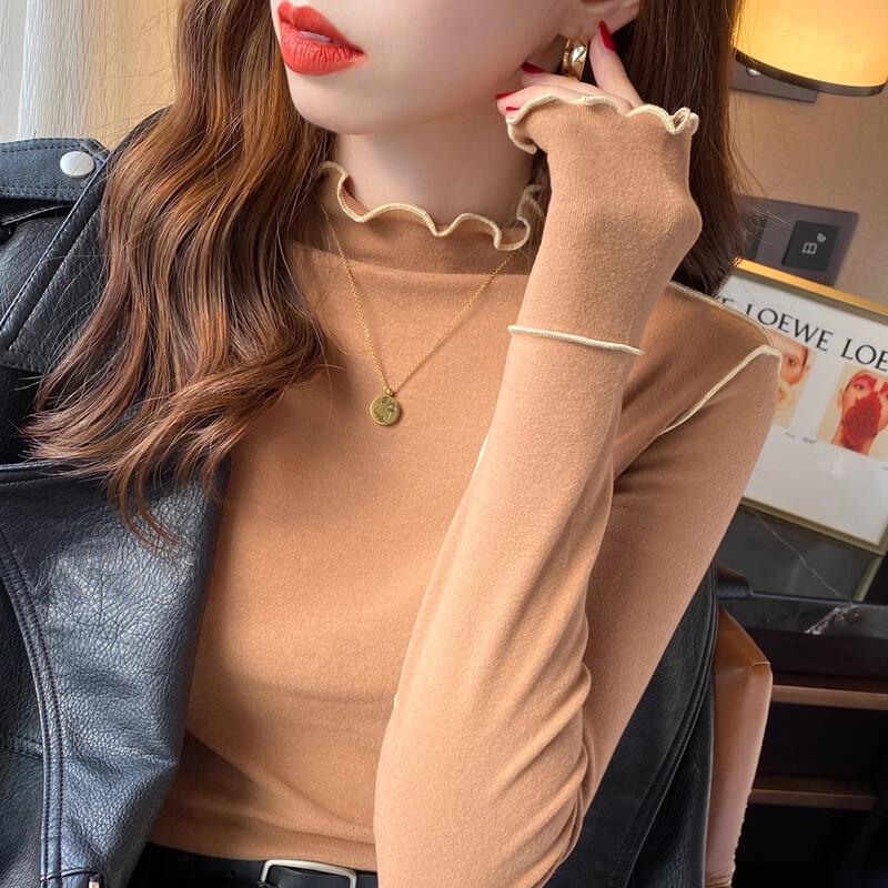 Women's Plush Lined Half-High Neck Long Sleeve Base Layer T-Shirt