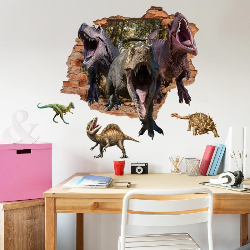 2 Stück Cartoon Durchbrochene Wand Dinosaurier Wohnzimmer Schlafzimmer Zuhause Hintergrund Wanddekorationsaufkleber Selbstklebende Raumdekorationen