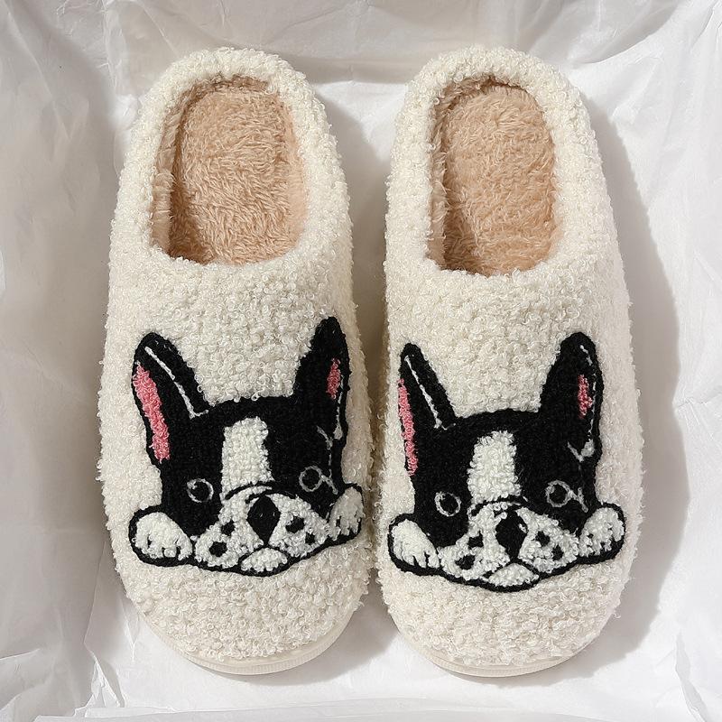 Cute Bulldog cotton slippers winter new home non-slip confinement couple plush slippers