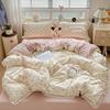 New Bedding Set INS Princess Soft Bed Flat Sheet Set Twin Queen Double Size Cotton Lace Duvet Cover Pillowcase Bed Linen