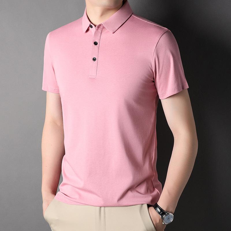 Summer Young Men's Half-sleeved Mulberry Silk Lapel Short-sleeved Polo Shirt Casual Solid Color Short-sleeved Men's T-shirt