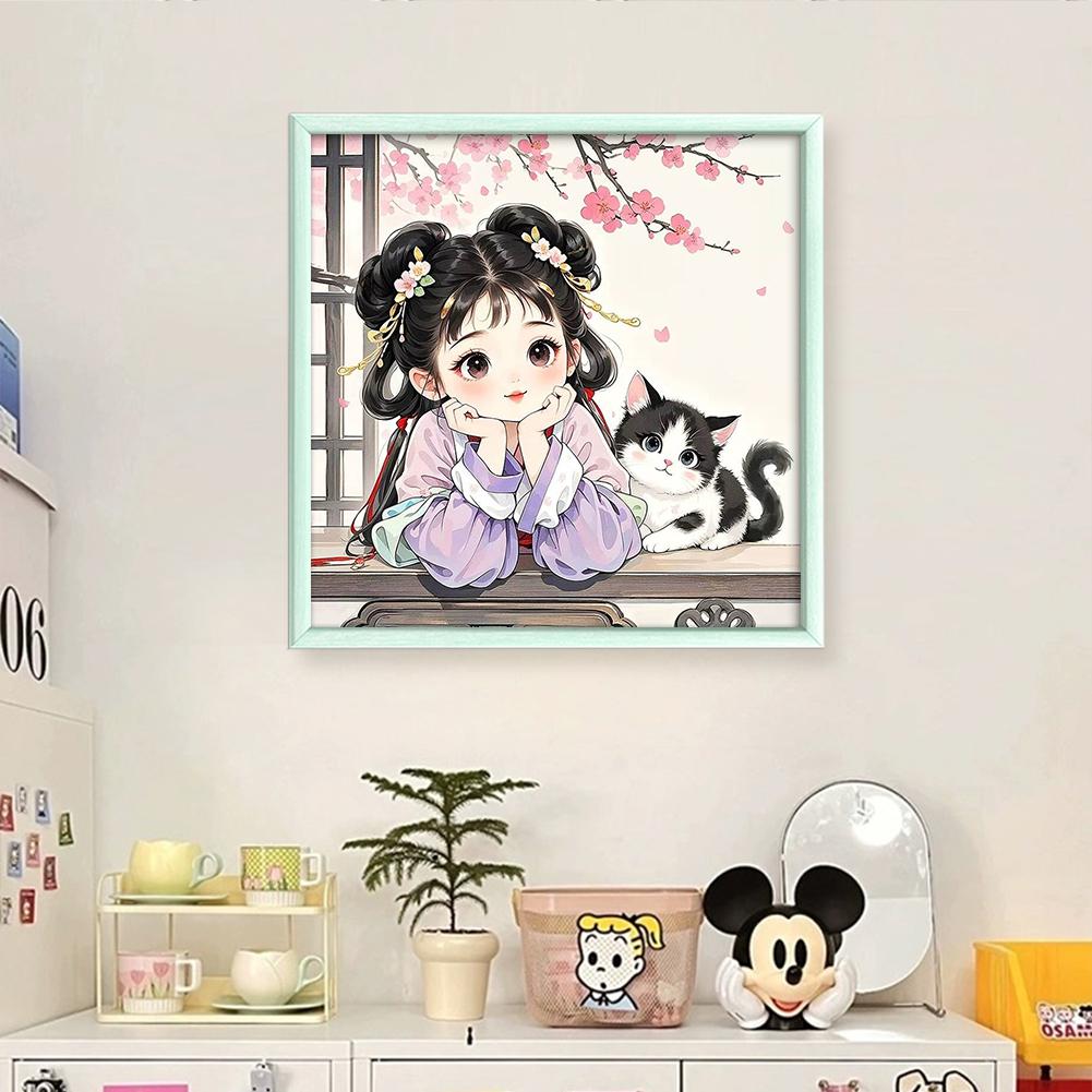 Komplette Stickerei Öko-Baumwollfaden 11CT bedruckt Mädchen Kreuzstich Kit Kunst 50x50cm