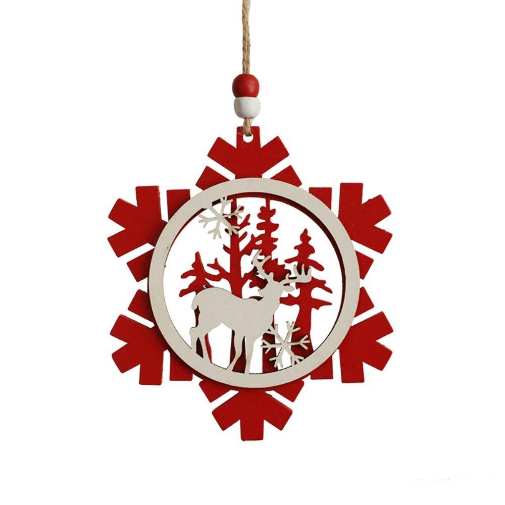 2pcs Red White Christmas Wooden Snowflakes Pendant Handmade Christmas Tree Ornaments  Party Favors
