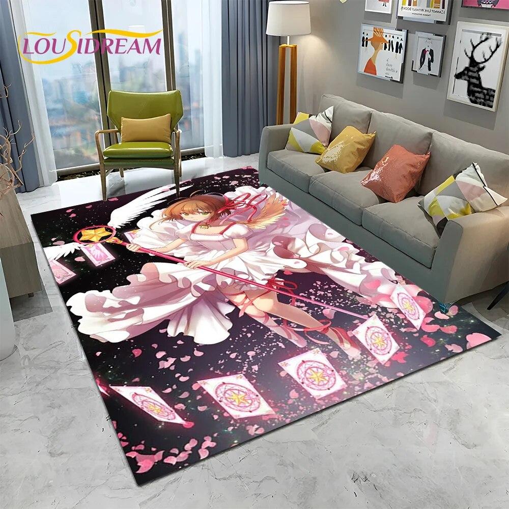 Carino Tappeto Tappetino 3D Captor Anime Cartone Animato Sakura per Casa Soggiorno Camera da Letto Divano Decorazione, Tappeto Area Bambini Antiscivolo Tappetino Pavimento