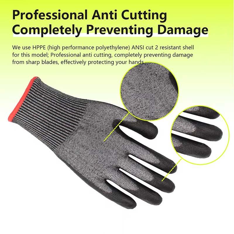 SIZAsafety Anti-cut Black HPPE PU Palm Coated EN388 E Class ANSI A5 Knife Resistance Cut Resistant Work Gloves