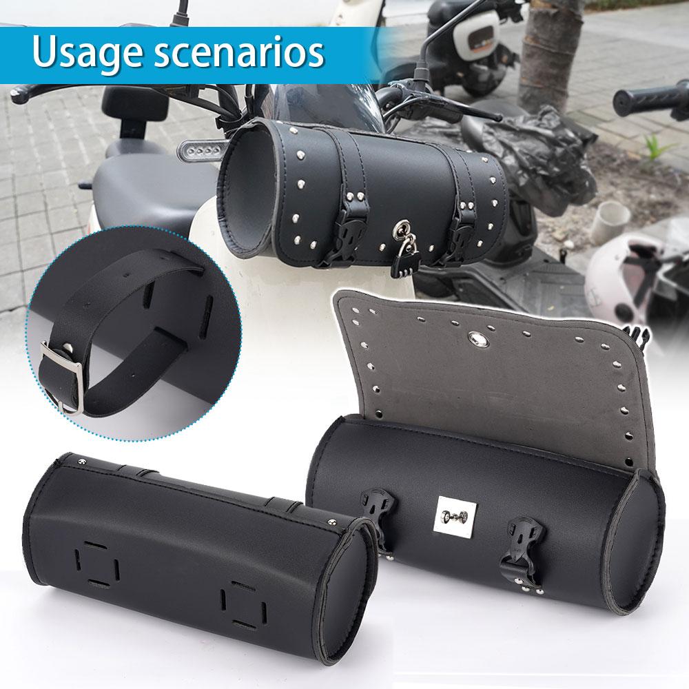Motorcycle Handlebar Bag Side Bag Tool Bag Faux Leather Waterproof Saddlebag Side Pannier Hanging Bag Head Bag Tail Bag Black