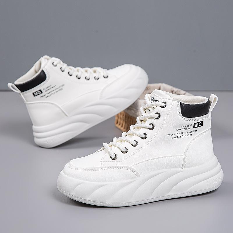 2025 new spring and autumn high-top fashion women's little white shoes platform heightening casual shoes non-slip student board shoes