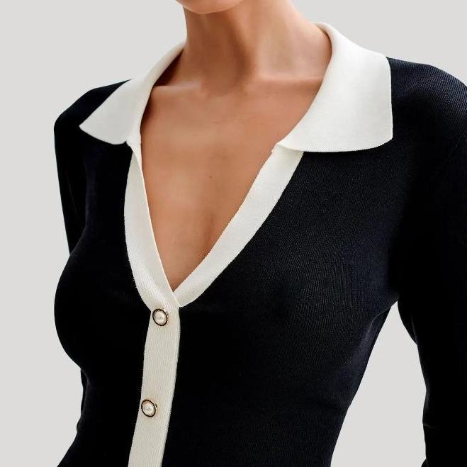 KOSY Ruffled Bow Knit Mini Dress Women's Backless Contrast Cardigan Lace-Up Elegant Dress Female Knitwear Bandage Dress