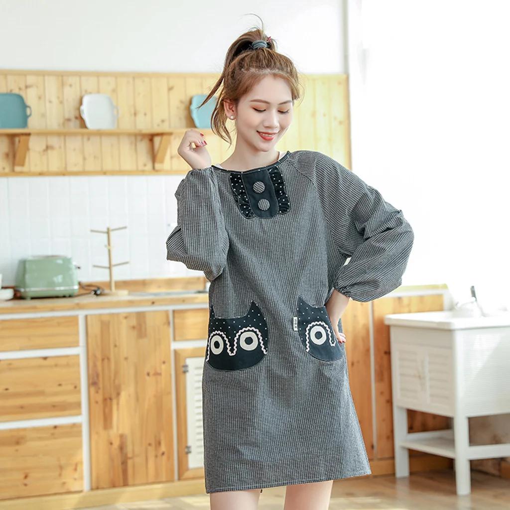 Japanese simple style With Pocket Apron Kitchen oil-proof Adult Long Sleeve Bibs Fashion Household Aprons wholesale