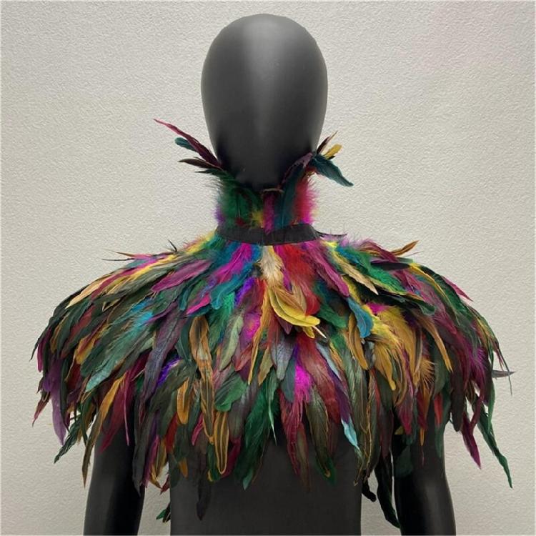 Mantello con Piume a Tema per Feste di Donne, Abito per Festival Musicali, Sciarpa da Travestimento, Mantello Cosplay