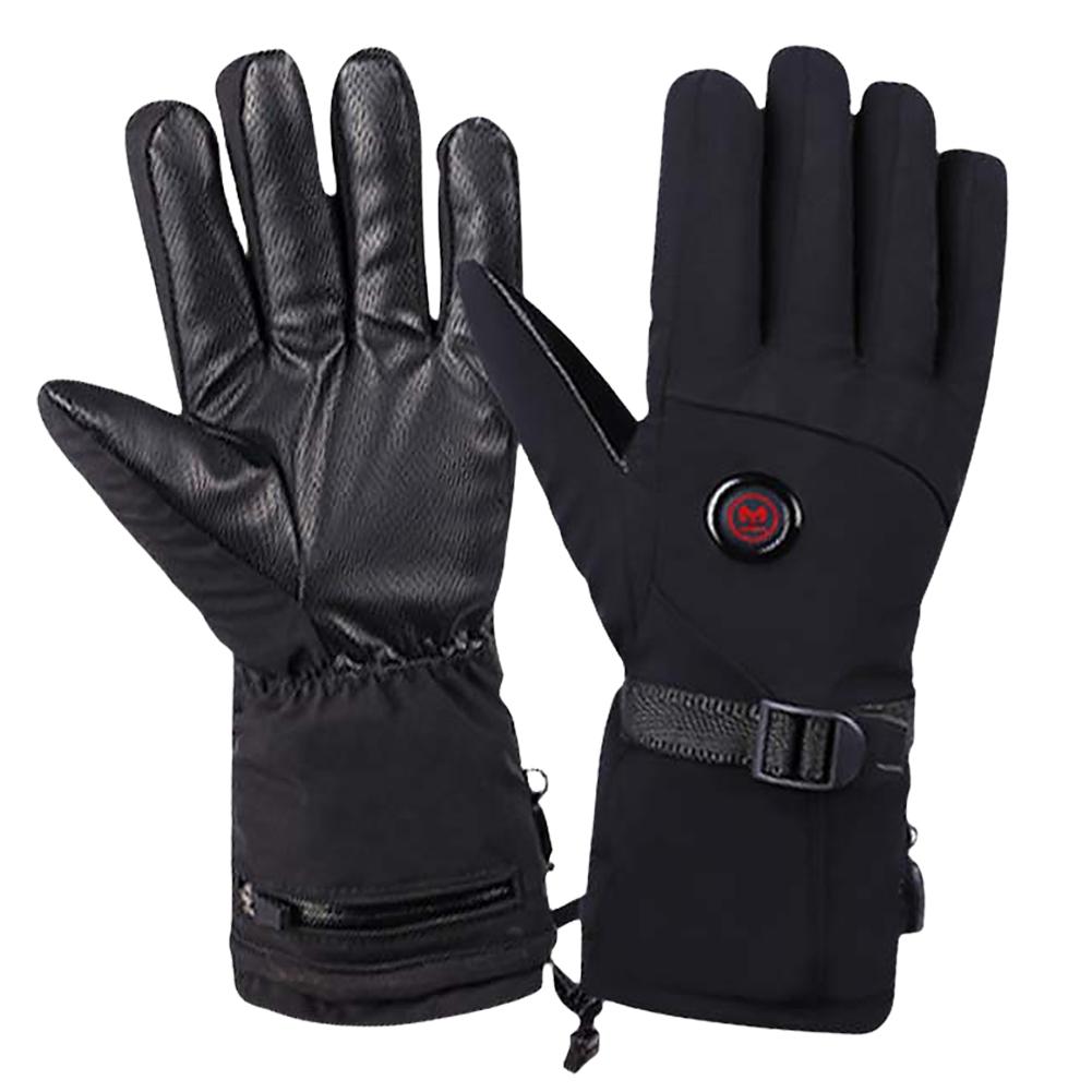

Riding Heated Gloves Waterproof Thickened Warm Muffs Touch Screen Outdoor Keep Warm Guantes 3 Gear PU Leather for Cycling Skiing M