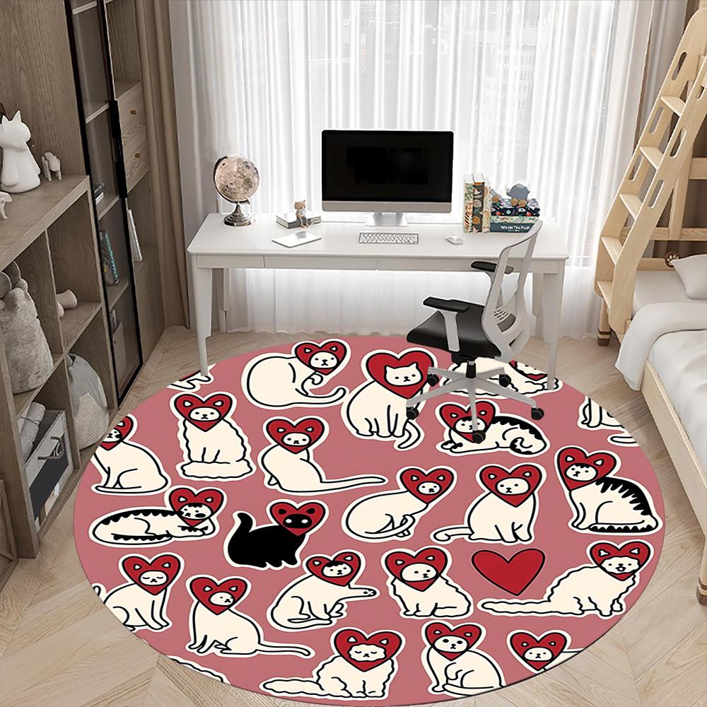 1pc Cat Heart Office Round Area Rug,  Mat Suitable For Office, Under Office Chairs Bedroom Living Room Home Decor, Room Deco