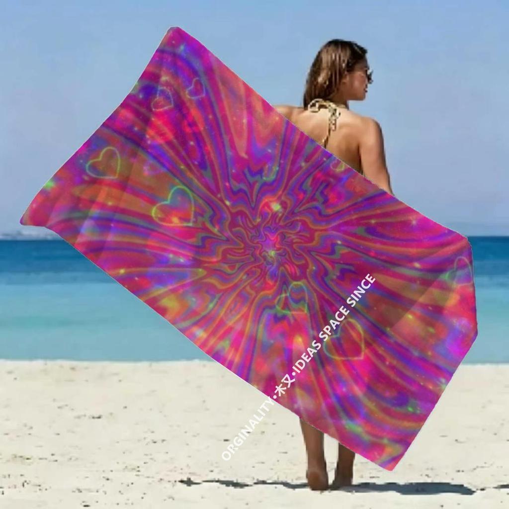 Psychedelic Heart Swirl Beach Towel Patterned Sunscreen And Windproof Suitable For Swimming Pool Camping Travel
