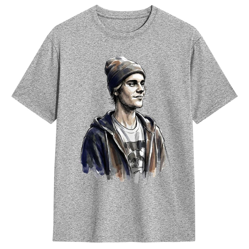 Vintage TShirt Watercolor JJustins BBiebers Fan Art Cotton TShirts Popular Tee Shirt for Unisexs Summer Short Sleeve Clothing