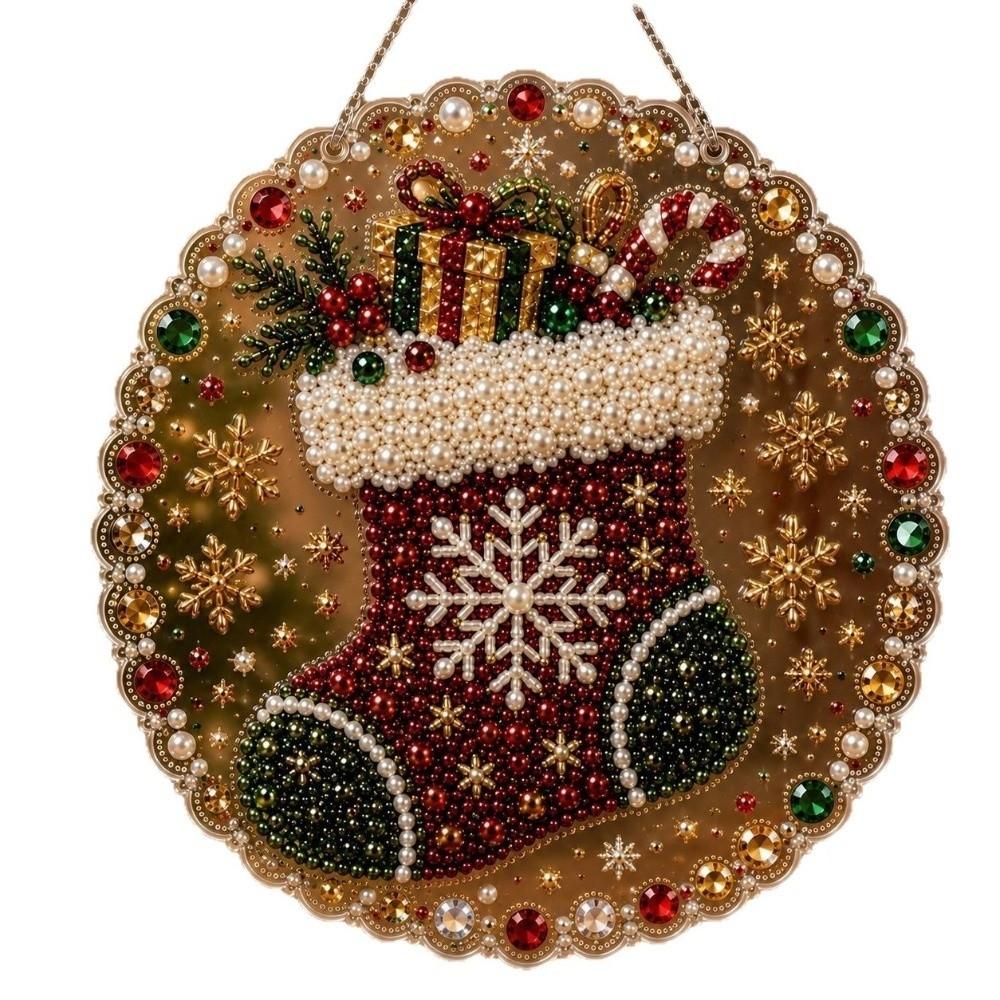 5D Christmas Diamond Painting Set Acrylic Round Board Xmas Acrylic Pendant Pearl Painting Kit Gift
